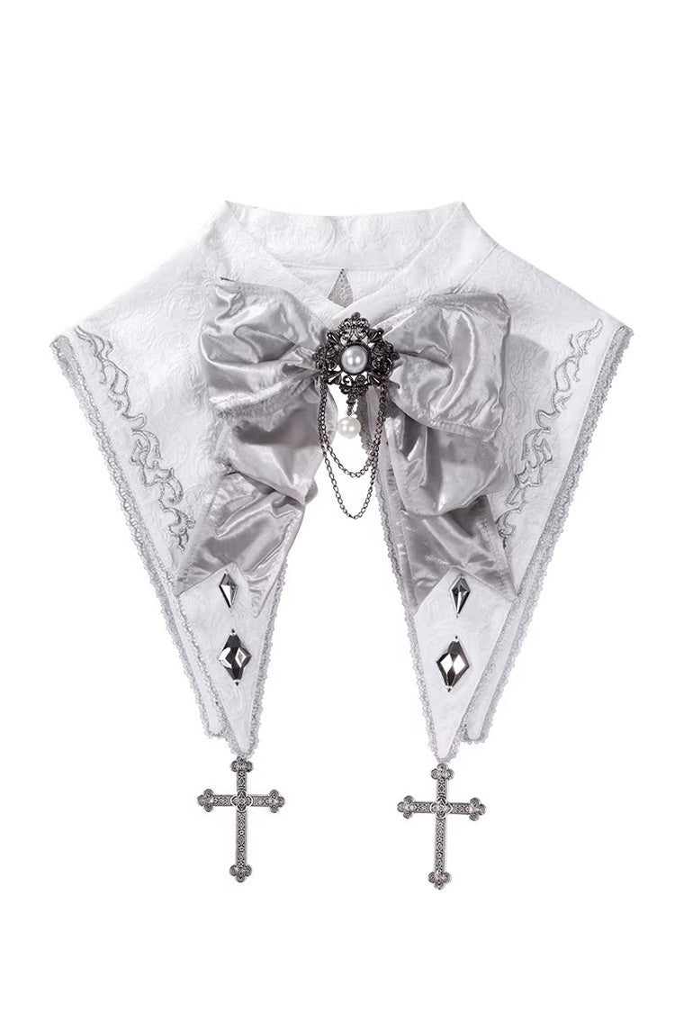 White [Silver-White Sacred Pact] Bow Asymmetric Gothic Prince Palace Ouji Lolita Shorts Coat Four-Piece Set - Detachable-Collar - 14