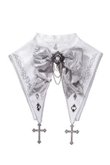 White [Silver-White Sacred Pact] Bow Asymmetric Gothic Prince Palace Ouji Lolita Shorts Coat Four-Piece Set - Detachable-Collar - 14