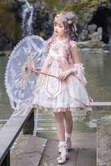 Pink Sleeveless Ruffle Embroidery Sweet Chinese Style Princess Lolita Jsk Dress - Pink - 1