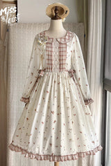 Ivory Round Collar Long Sleeves Print Ruffle Bowknot Sweet Elegant Lolita Dress - Product - 3