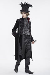 Black Stand Collar Long Sleeves Embroidery Slim Men's Gothic Coat - Product - 2