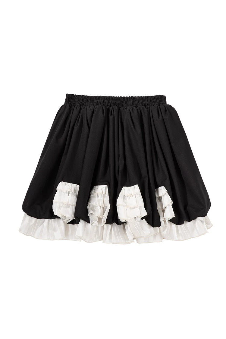 Black/White [Candy Cane] Sleeveless Printed Ruffled Bow Gothic Lolita Skirt Full Set - Skirt(Only) - 17