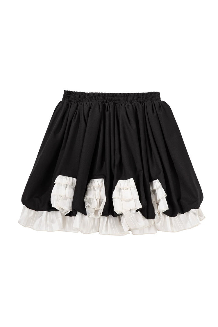 Black/White [Candy Cane] Sleeveless Printed Ruffled Bow Gothic Lolita Skirt Full Set - Skirt(Only) - 17