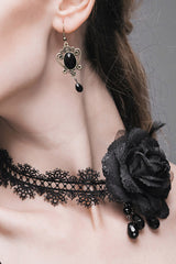 Black Shining Lace Rose Beads Chain Women's Gothic Choker - Product - 5