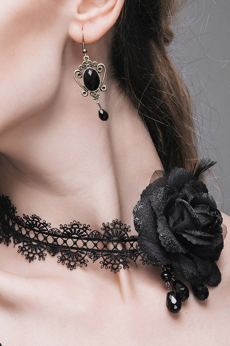 Black Shining Lace Rose Beads Chain Women's Gothic Choker - Product - 5