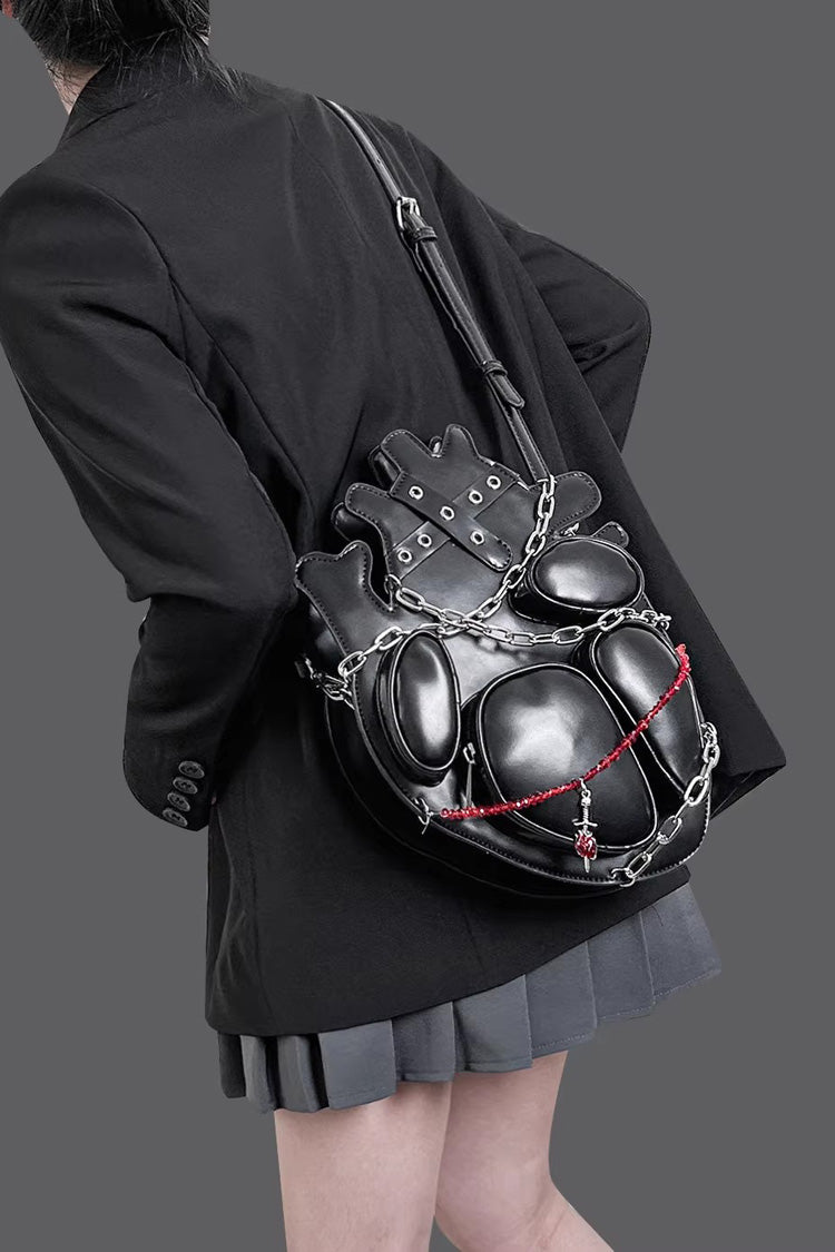 Black Creative Heart Chain-Decorated Gothic Lolita Backpack with Binding Straps and Chain - Product - 3