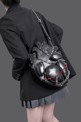 Black Creative Heart Chain-Decorated Gothic Lolita Backpack with Binding Straps and Chain - Product - 3