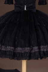 Black Identity V Gardener Inspired Short Sleeves Jacquard Bow Lace-Up Gothic Lolita Dress Set - Product - 5