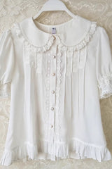 Doll Collar Short Sleeves Ruffle Lace Sweet Lolita Blouse 2 Colors - Product - 2