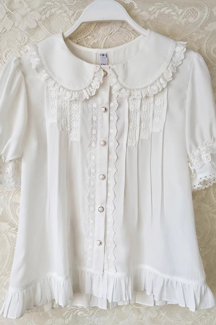 Doll Collar Short Sleeves Ruffle Lace Sweet Lolita Blouse 2 Colors - Product - 2
