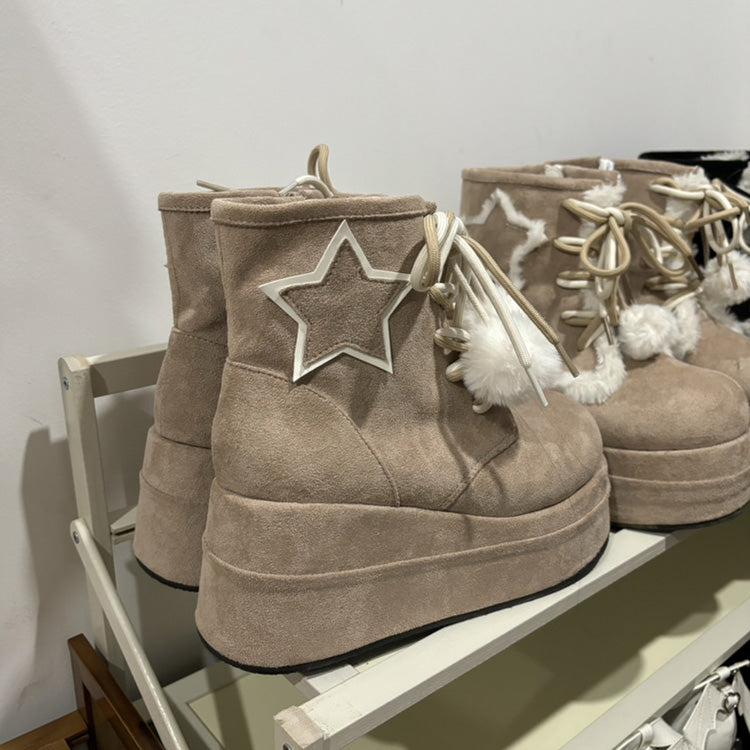Sweet [Star] Fleece-Lined Warm Lolita Martin Boots 2 Colors - Product - 2