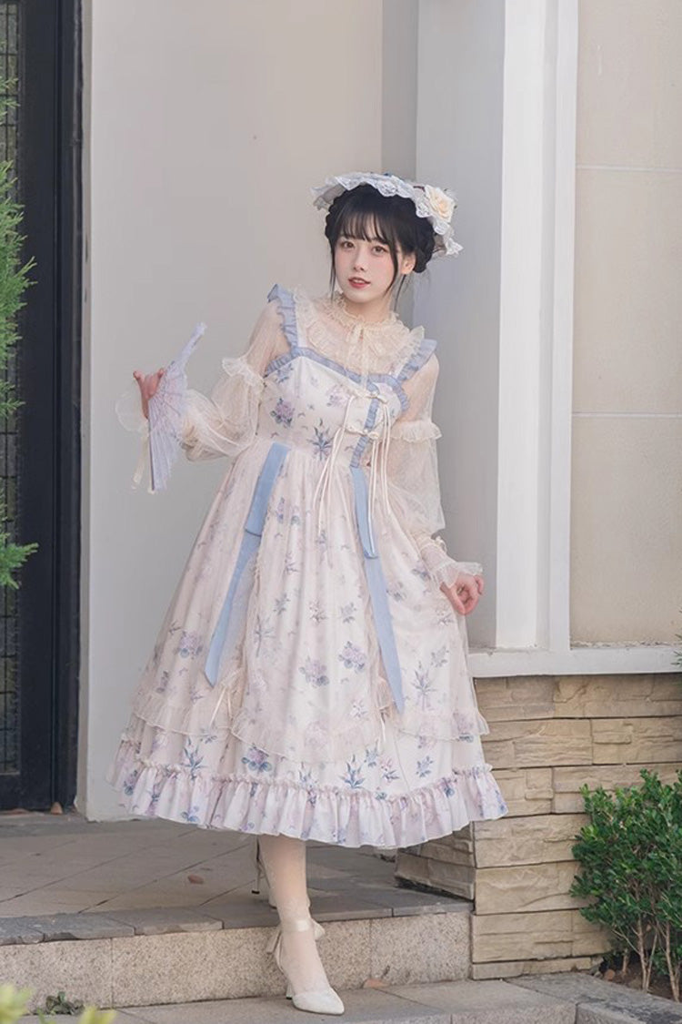 Multi-Color Chinese Style Elegant Flower Wall Print Sweet Lolita Dress - Product - 3