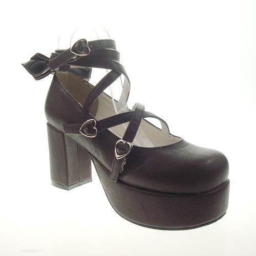 Brown Round Toe Cross Straps Platform Heel High Lolita Shoes - Product - 3