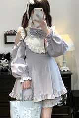 Light Blue [Rose Princess] Off Shoulder Long Sleeves Ruffle Bowknot Gothic Jirai Kei Dress - Product - 5