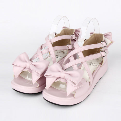 Bowknot Cute Mid heel Sweet Lolita Sandals - Pink - 2
