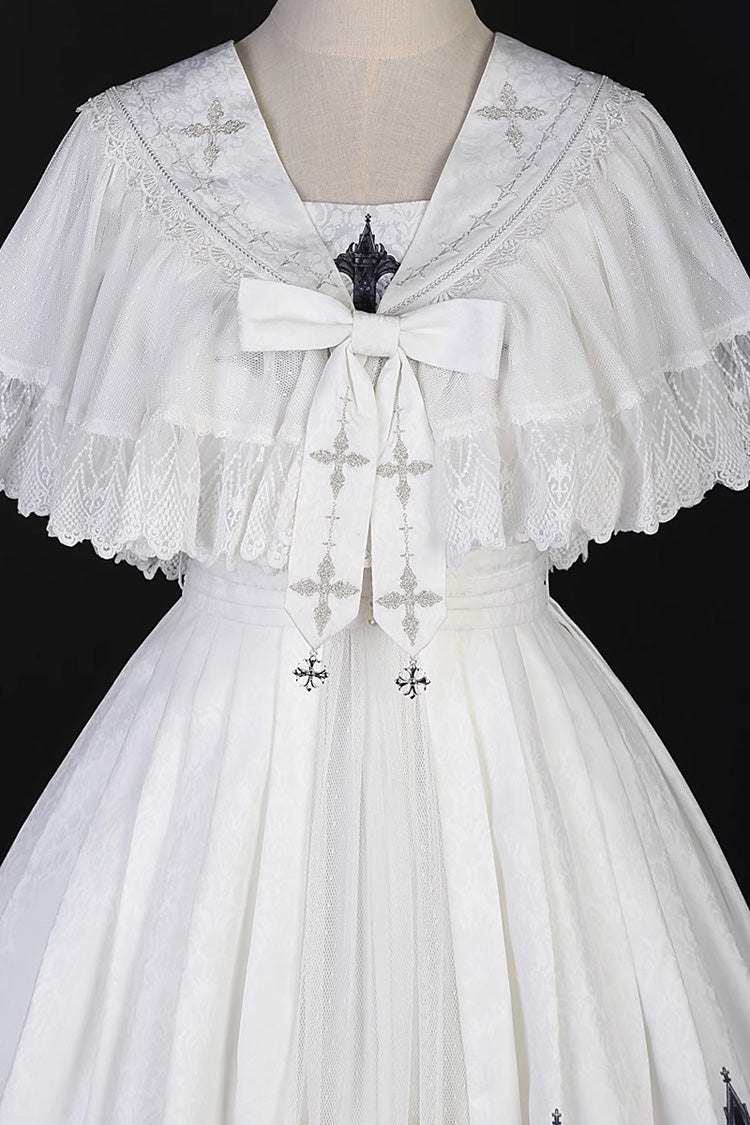 White Sleeveless Print Lace Gothic Vintage Princess Lolita Jsk Dress - Product - 9