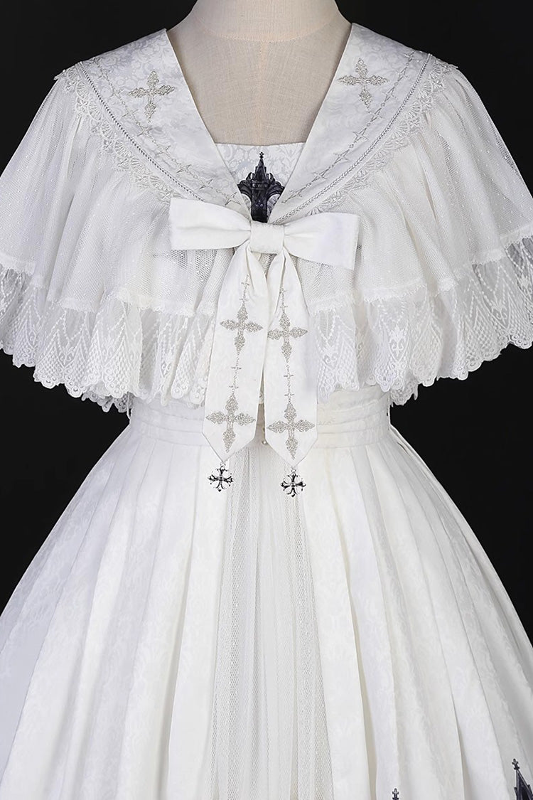 White Sleeveless Print Lace Gothic Vintage Princess Lolita Jsk Dress - Product - 9