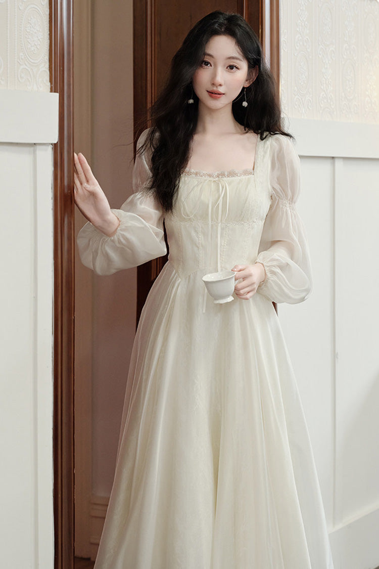 Ivory French Style Square Collar Long Sleeves Lace Classic Palace Lolita Dress - Product - 6