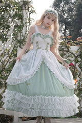 Green Multi-layer Ruffle Hanayome Lace Lace-Up Plus Size Sweet Lolita Jsk Dress (Long Version) - Green - 1