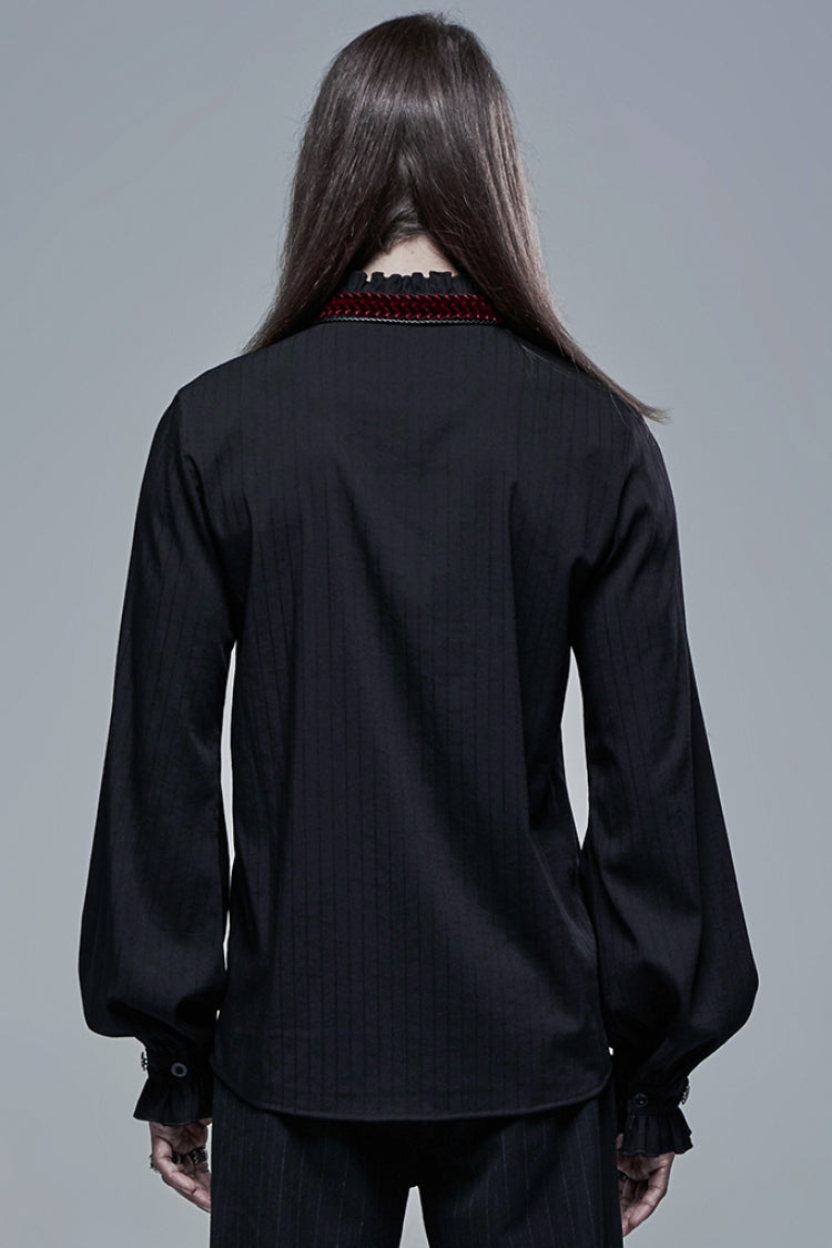 Black/Red Gothic High Collar Front Retro Metal Button Lantern Sleeve Men's Shirt - Product - 3