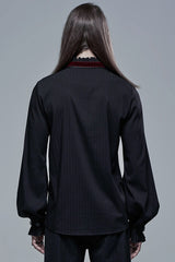Black/Red Gothic High Collar Front Retro Metal Button Lantern Sleeve Men's Shirt - Product - 3