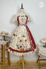 Red [Tea Party] Print Ruffle Bowknot Lace Sweet Elegant Lolita Jsk Dress - Product - 7