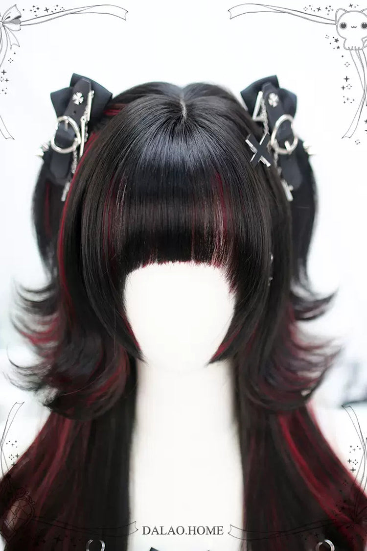 Black/Red Slightly Curly Long Sweet Lolita Wigs - Product - 4
