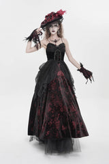 Black/Red Sleeveless Multi-Layered Hanayome Lace Lace-Up Women's Gothic  Wedding Dress Printed Tassels Lace-up Slip Dress - Black/Red - 6