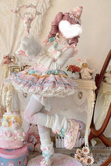 Pink [Candy House] Multi-Layered Print Ruffle Bowknot Lace-Up Sweet Ballet Lolita Jsk Dress - Product - 11