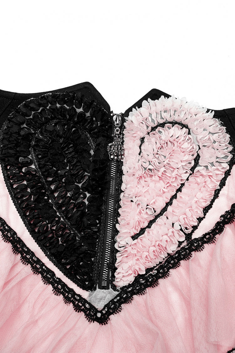 Heart Embroidery Skull Pendant Zipper Irregular Mesh Women's Gothic Skirt 2 Colors - Product - 5