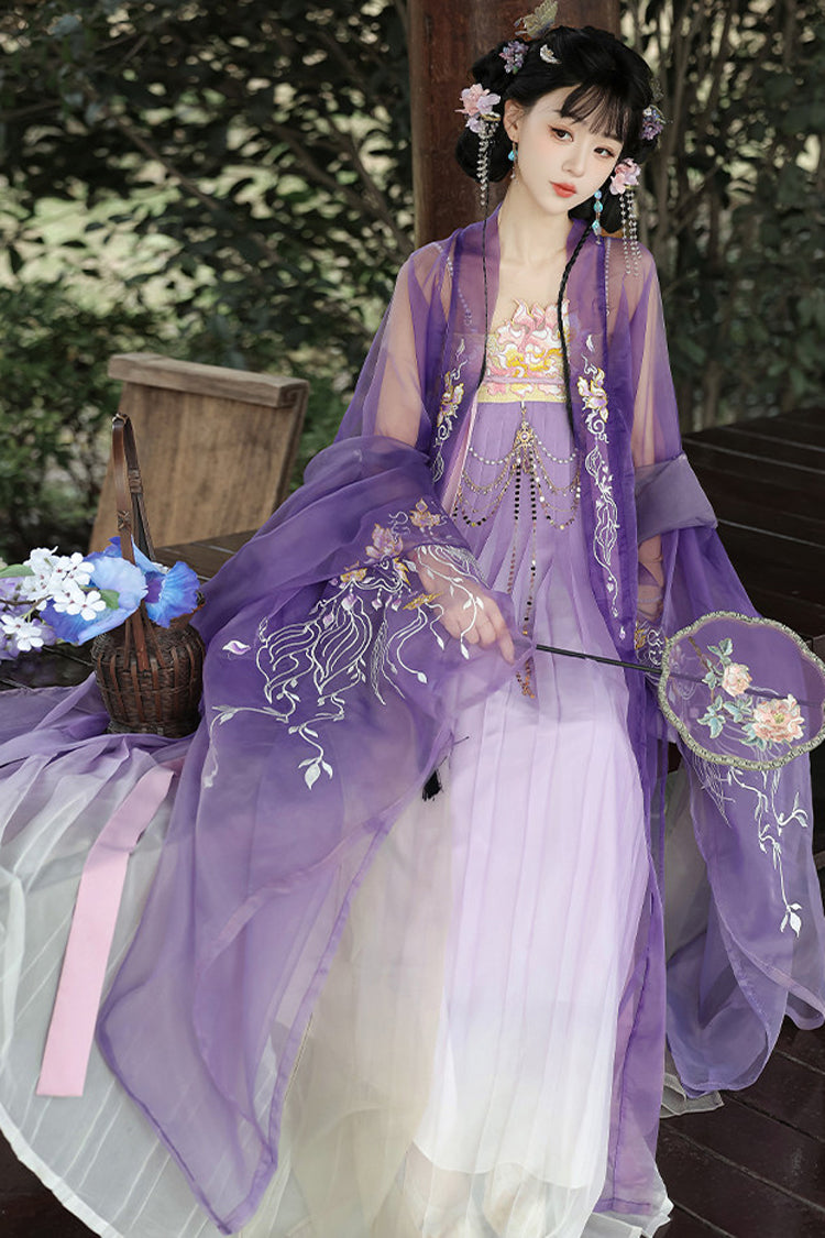 Purple [Legends of the Tang Dynasty] High Waisted Printed Embroidered Women's Classic Hanfu Dress Set - Product - 4