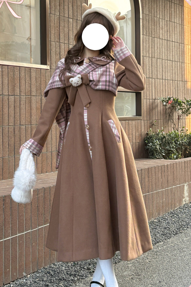 [Cookie Mousse] Single Breasted Long Sleeves Bowknot Stitching Sweet Elegant Lolita Coat 2 Colors - Product - 5
