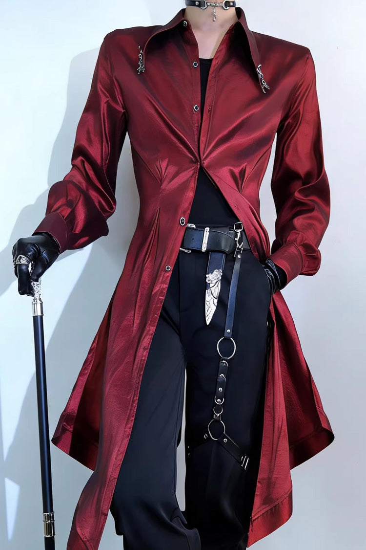 Snake-Detail Lapel Collar Long Sleeves Slim Velvet Gothic Ouji Lolita Blouse 3 Colors - Red - 4