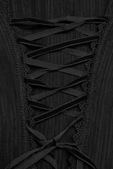 Black Stand Collar Short Puff Sleeves Ruffled Lace-Up Women's Gothic Blouse - Product - 8