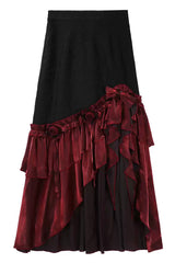 Black/Red [Rotten Bone Flower] Sleeveless Ruffled Embroidered Lace-Up Gothic Lolita Skirt Dress Set - Long-Skirt(Only) - 15