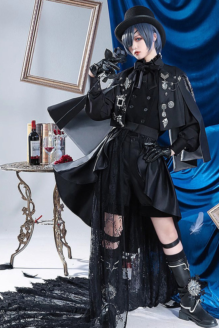 Black Butler Super Luxury Print Ouji Fashion Lolita Set - Black - 1