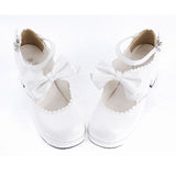 White PU Round Toe Ankle Straps Bow Decoration Platform Sweet Lolita Shoes - Product - 4
