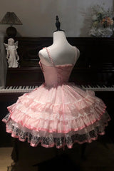 Pink [Gem Love] Sleeveless Triple-Layered Ruffle Bowknot Lace Sweet Ballet Lolita Jsk Dress - Product - 8