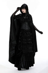 Black Cross Zippered Floral Embroidered Women's Gothic Cloak with Hood - Product - 7