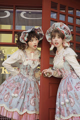 Pink/Green Bear Doll Wall Print Ruffle Embroidery Bowknot Sweet Corset Lolita Jsk Dress - Product - 6