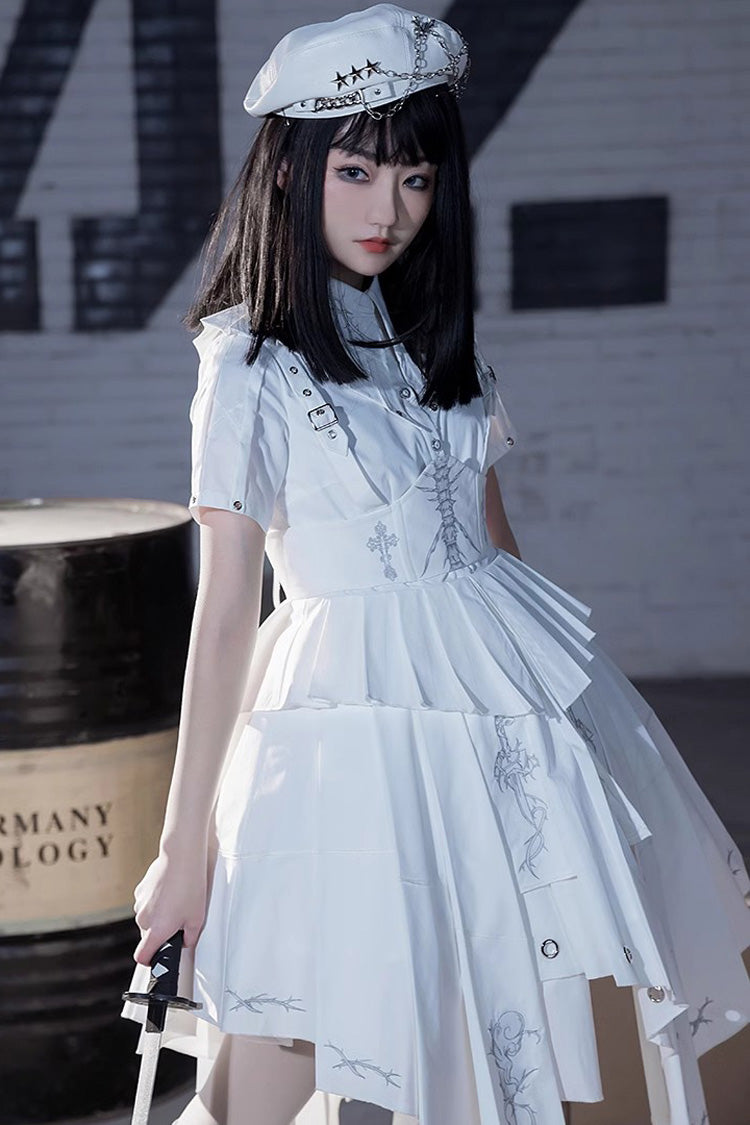 White Travelling Thorns Short Sleeves Print Gothic Elegant Lolita Dress - Product - 5