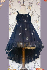 [Feather Snowflake Embroidery] Print Sleeveless Ruffle Bowknot Sweet Lolita Jsk Dress 3 Colors - Product - 15