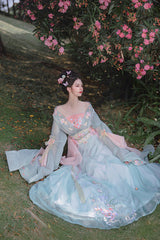Gorgeous Embroidery With Pearl Accessories Women's Sweet Hanfu Dress Full Set 3 Colors - Product - 6