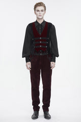Black/Red Irregular Velvet Splice Corduroy Men's Gothic Waistcoat - Product - 5
