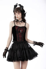 Dark Red Cross Shoulder Straps Jacquard Lace-Up Women's Gothic Overbust Corset - Product - 5