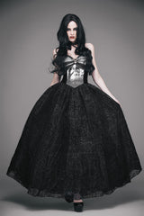 Black Elk Metal Brooch Flocking Print Yarn Floral Women's Gothic Dress - Product - 2