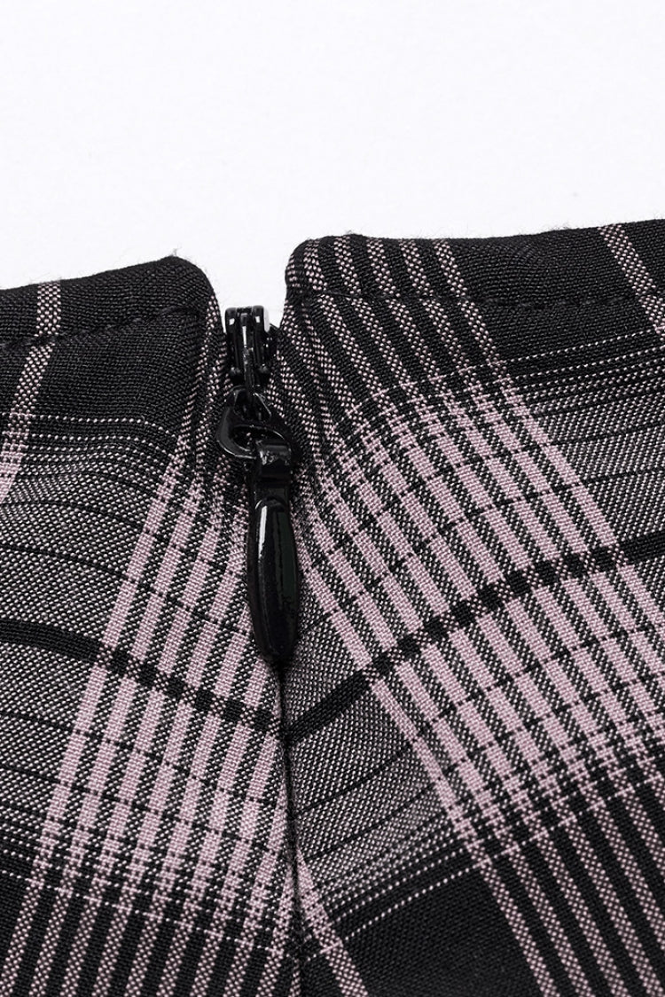 Plaid Print Stitching Mesh Women's Steampunk Skirt 2 Colors - Product - 15