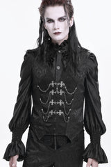 Black Sleeveless Jacquard Chain Buckle-up Men's Gothic Vest - Product - 9