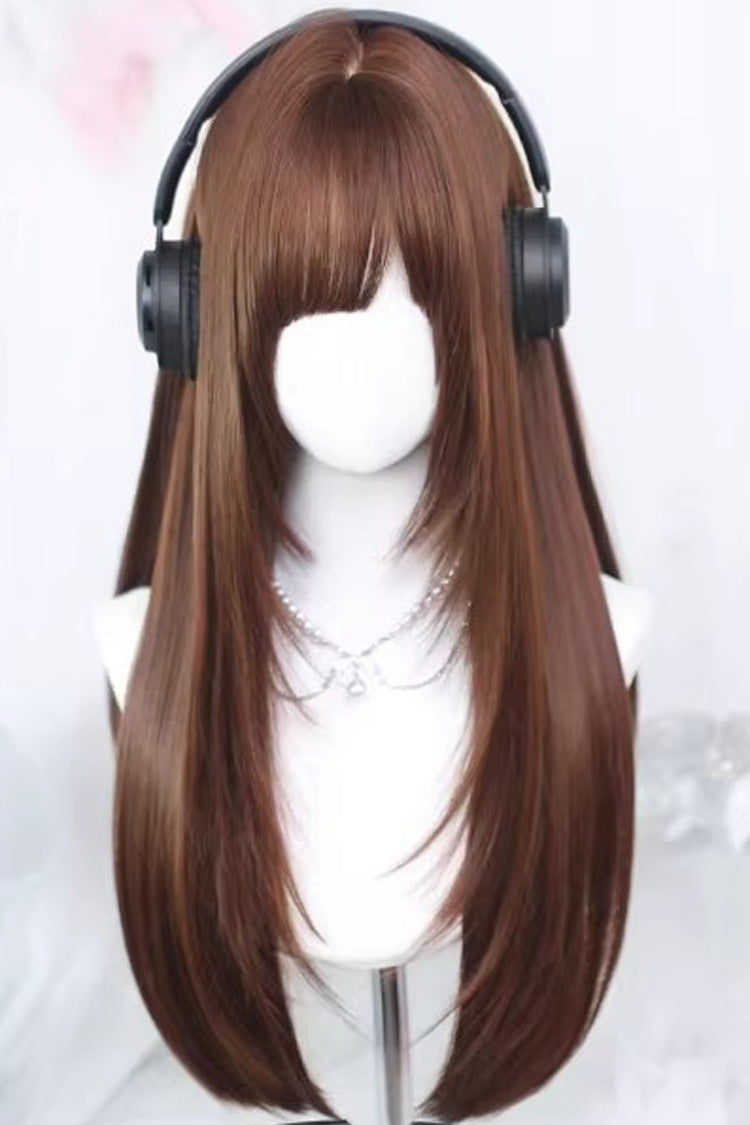 Side Part Air Bangs Sweet Lolita Long Straight Wig 2 Colors - Honey-Tangerine-Warm-Brown - 1