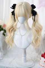 Walnut Gold Japanese-Style Soft Air Bangs Long Curly Sweet Lolita Twin-Tail Wig - Product - 2
